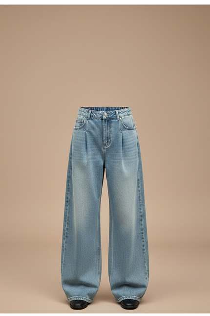Pantalon Patte D'Éléphant Denim Ample Brodé Cerise Fille - Bleu Jean - vue 3