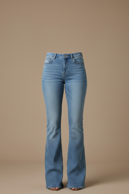 Pantalon Patte D'Éléphant Jean Bleu Taille Haute Stretch - vue 3