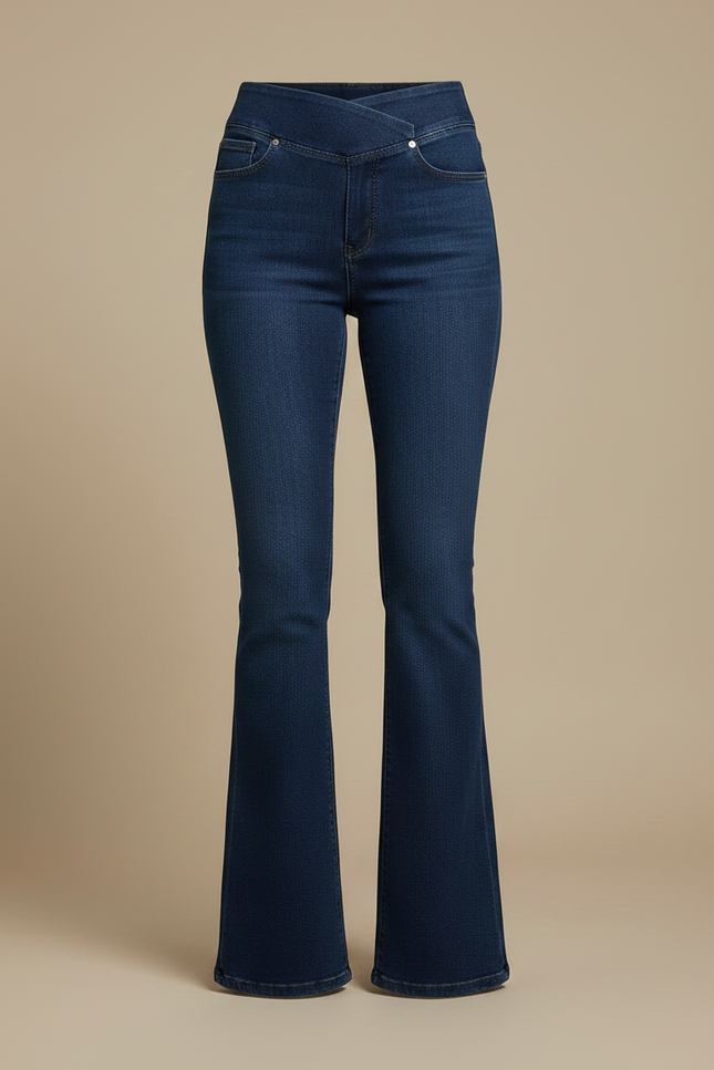 Pantalon Patte D'Éléphant Jean Bleu Marine Taille Haute Évasé - vue 3