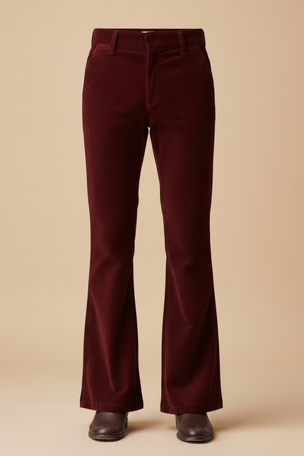 Pantalon Patte D'Éléphant Velours Côtelé Bordeaux Vintage Homme - Cordé - vue 3