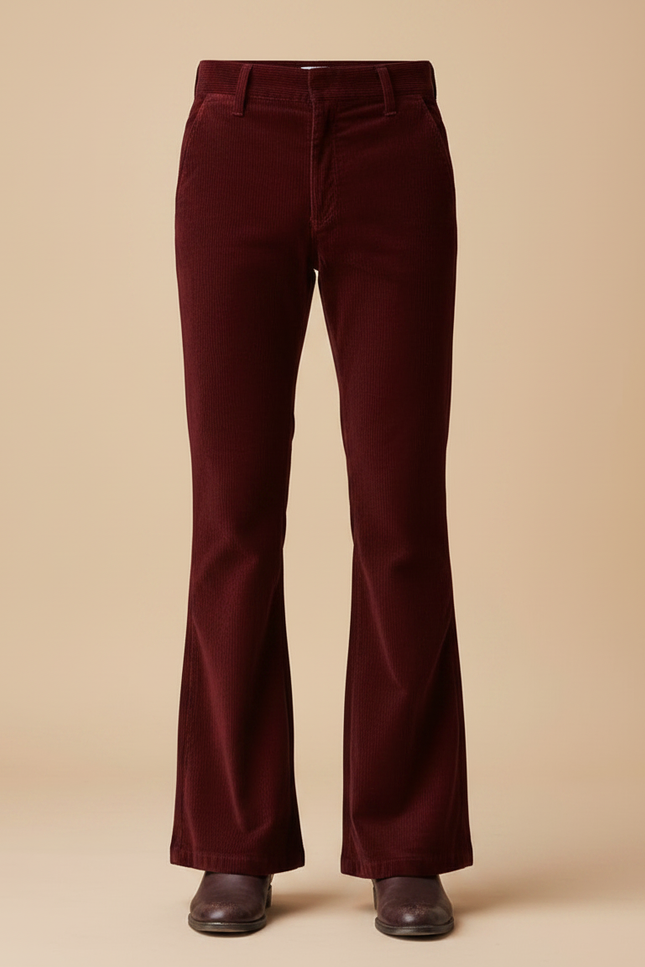 Pantalon Patte D'Éléphant Velours Côtelé Bordeaux Vintage Homme - Cordé - vue 3