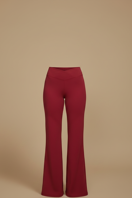 Pantalon Patte D'Éléphant Rouge Taille Haute Évasé Fluide - Bordeaux Polyester - vue 3