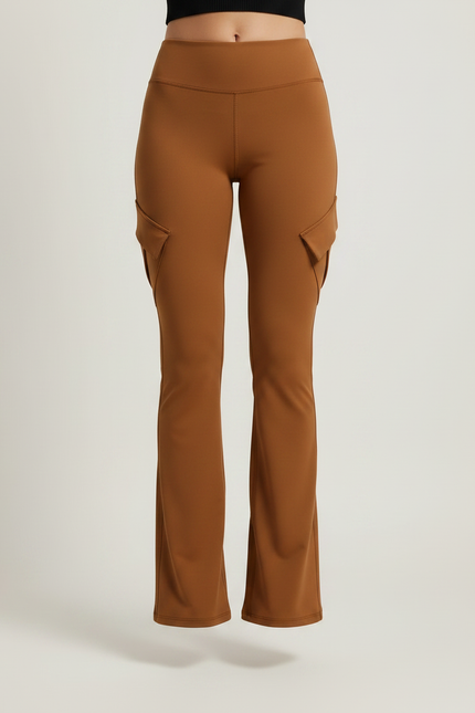 Pantalon Patte D'Éléphant Marron Cargo Taille Haute Évasé - Polyester - vue 3