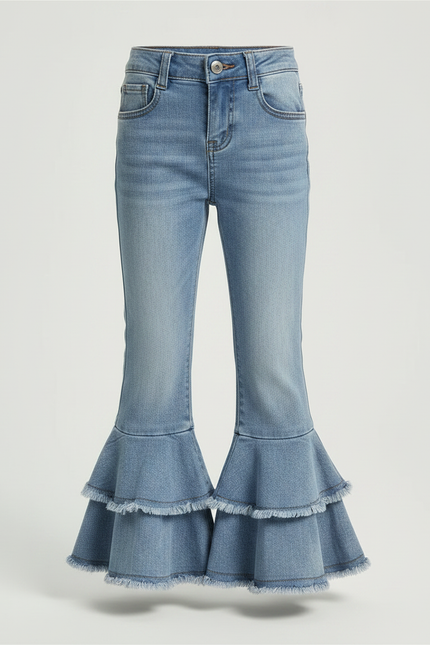 Pantalon Patte D'Éléphant Volants Denim Bleu Enfant Fille - Jean - vue 3