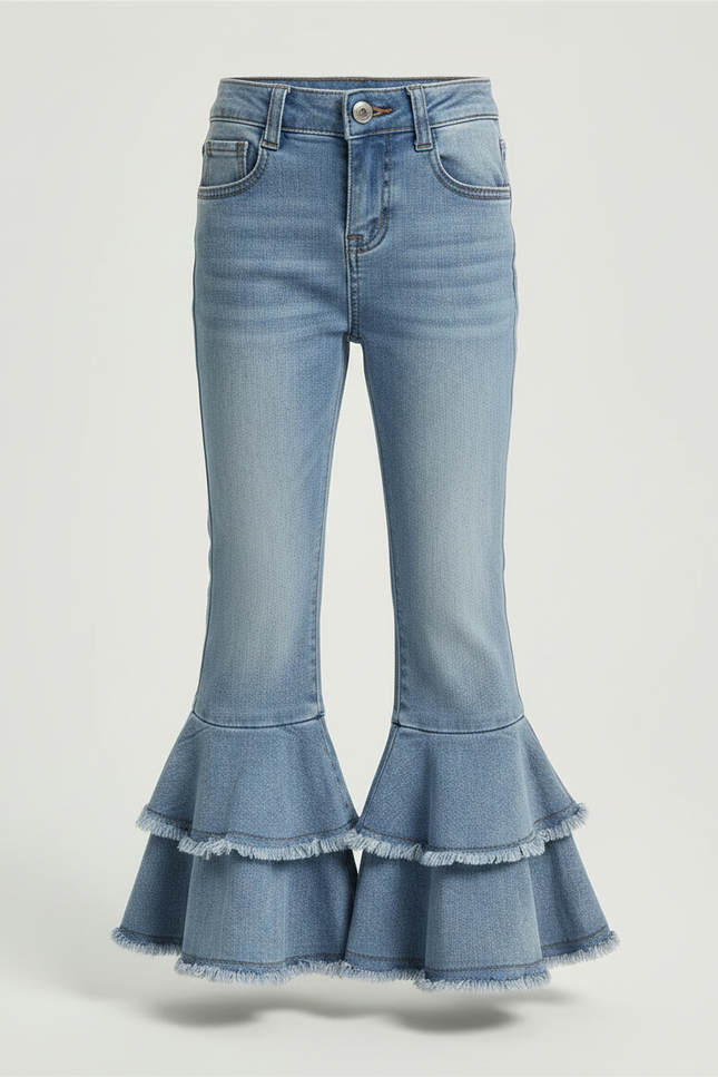Pantalon Patte D'Éléphant Volants Denim Bleu Enfant Fille - Jean - vue 3