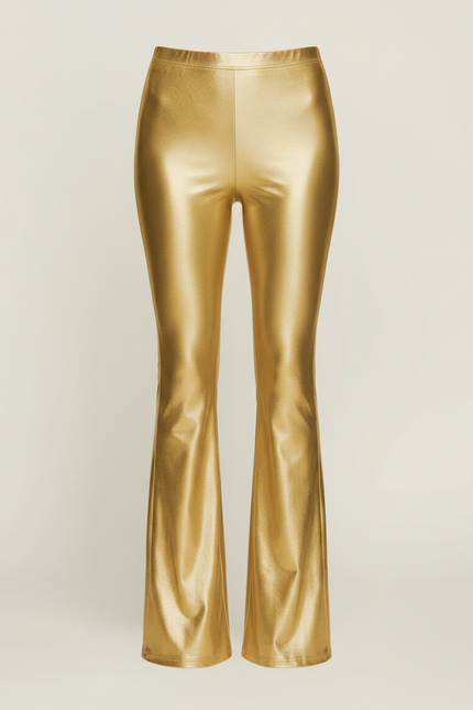 Pantalon Patte D'Éléphant Doré Brillant Métallique Évasé Femme - Polyester - vue 3