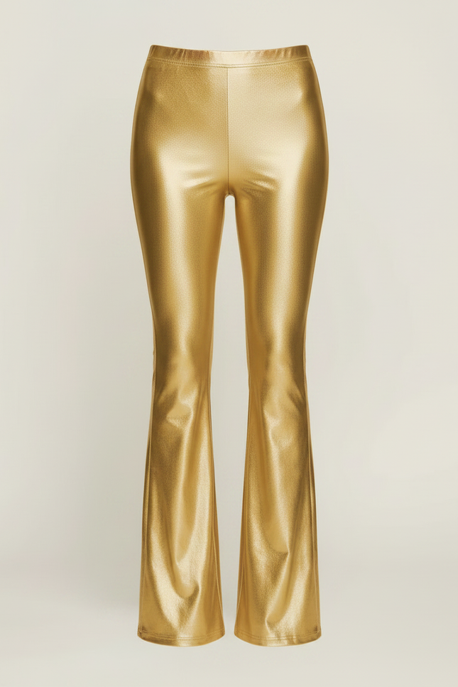 Pantalon Patte D'Éléphant Doré Brillant Métallique Évasé Femme - Polyester - vue 3