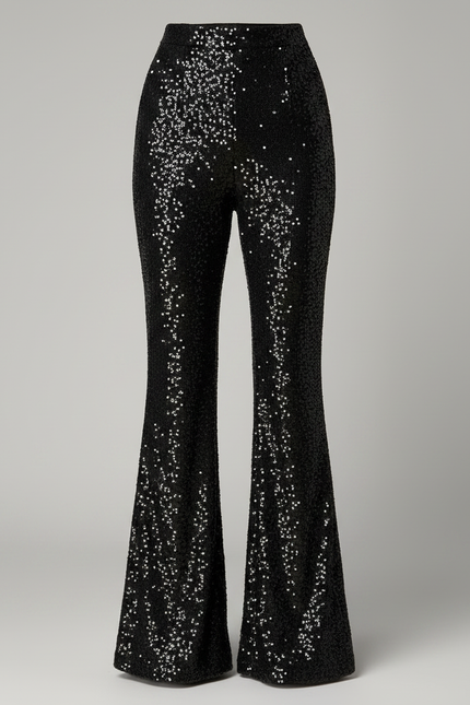 Pantalon Patte D'Éléphant Noir Pailleté Évasé Chic Femme - Polyester - vue 3