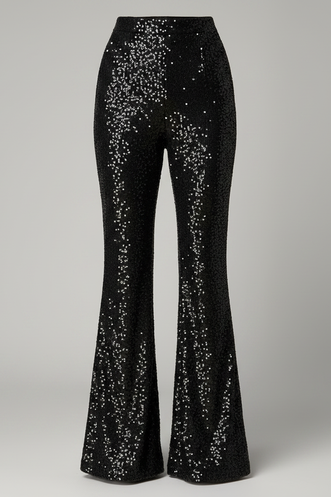 Pantalon Patte D'Éléphant Noir Pailleté Évasé Chic Femme - Polyester - vue 3