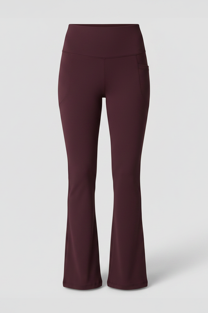 Pantalon Patte D'Éléphant Bordeaux Taille Haute Évasé Élégant Femme - Maille - vue 3