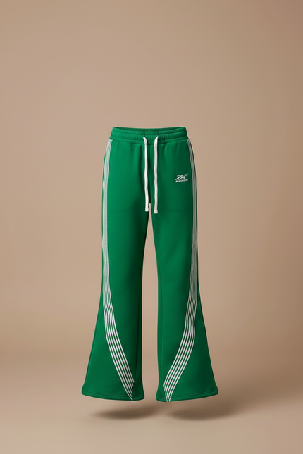 Pantalon Patte D'Éléphant Vert Sportif Évasé Rayures Blanches - Molleton - vue 3