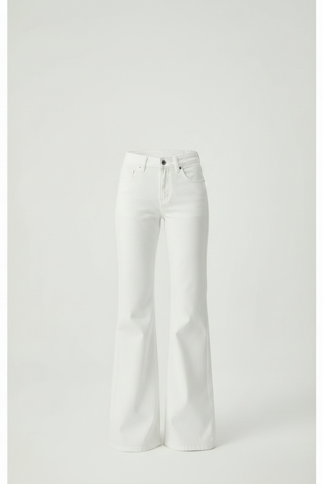 Pantalon Patte D'Éléphant Blanc Taille Haute Évasé Décontracté - Jean - vue 3