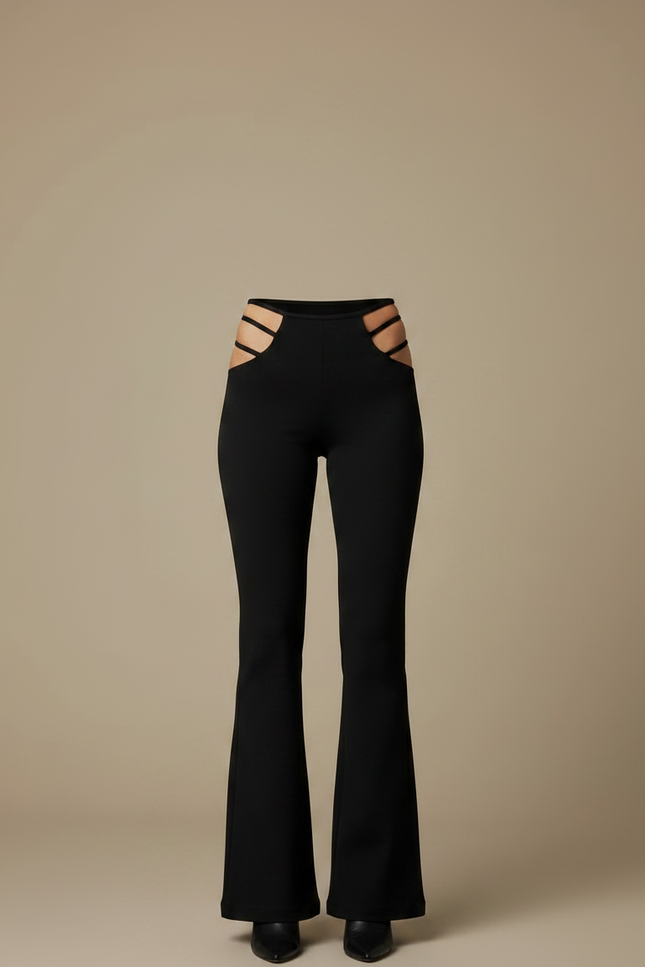 Pantalon Patte D'Éléphant Noir Découpes Latérales Stretch - Polyester - vue 3