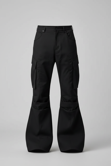 Pantalon Patte D'Éléphant Noir Cargo Évasé Homme Décontracté - Toile - vue 3