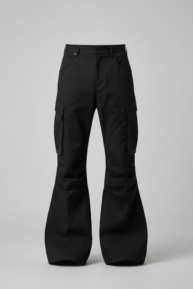 Pantalon Patte D'Éléphant Noir Cargo Évasé Homme Décontracté - Toile - vue 3
