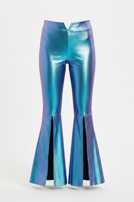 Pantalon Patte D'Éléphant Métallique Brillant Bleu Évasé Fille - Simili cuir - vue 3