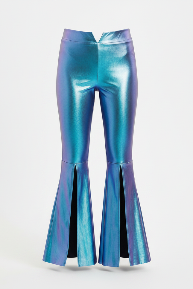 Pantalon Patte D'Éléphant Métallique Brillant Bleu Évasé Fille - Simili cuir - vue 3