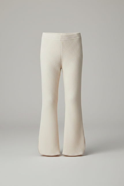 Pantalon Patte D'Éléphant Crème Côtelé Évasé Confortable Unisexe - Beige Maille - vue 3