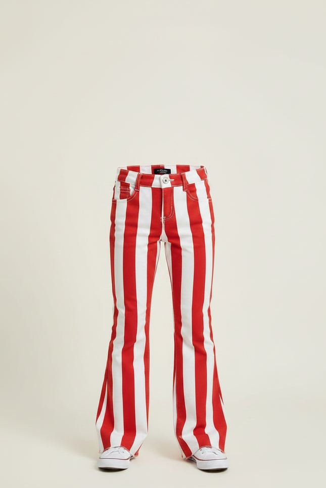 Pantalon Patte D'Éléphant Rayé Rouge Blanc Évasé Enfant - Multicolore Jean - vue 3