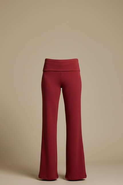 Pantalon Patte D'Éléphant Rouge Brique Taille Haute Fluide Confortable - Bordeaux Maille - vue 3