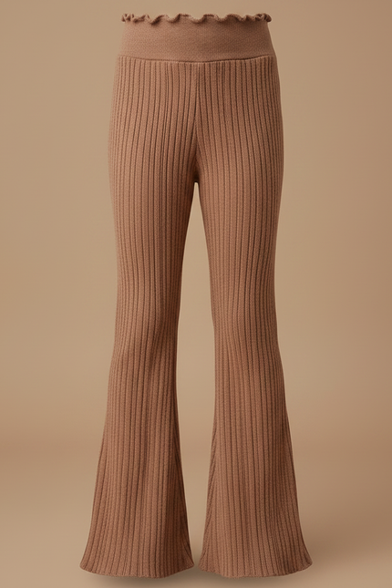 Pantalon Patte D'Éléphant Côtelé Marron Enfant Évasé Confortable - Maille - vue 3