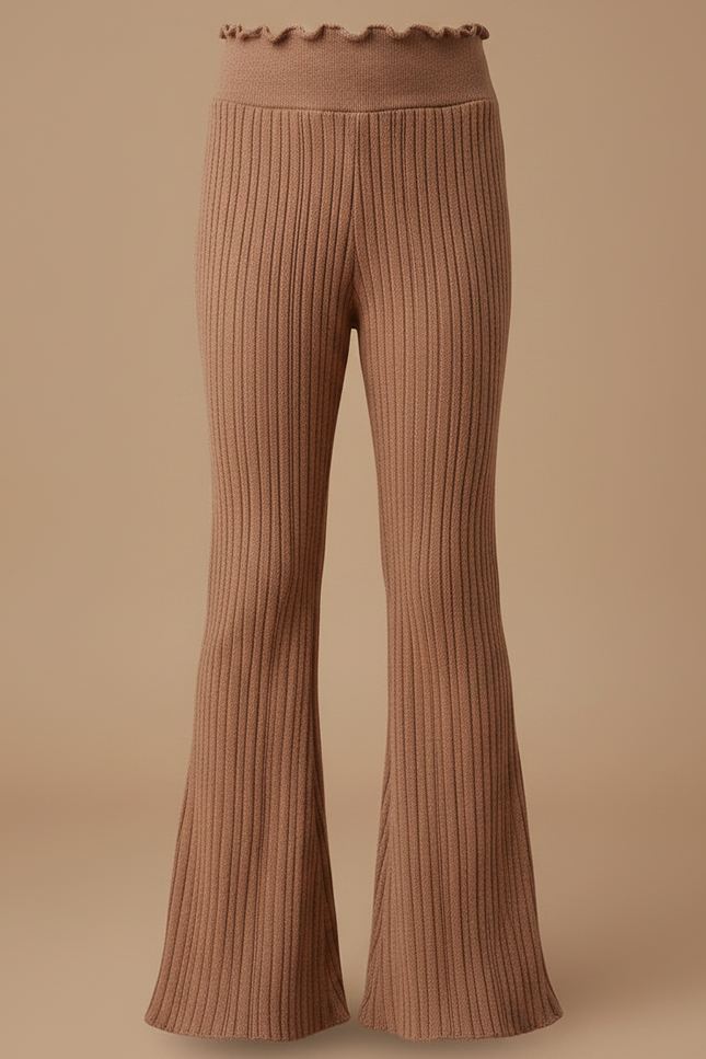 Pantalon Patte D'Éléphant Côtelé Marron Enfant Évasé Confortable - Maille - vue 3