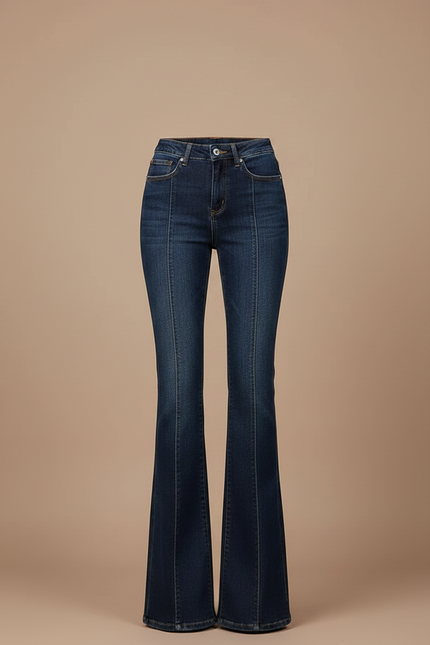 Pantalon Patte D'Éléphant Bleu Foncé Taille Haute Évasé - Marine Jean - vue 3