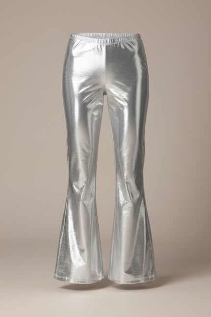 Pantalon Patte D'Éléphant Argenté Brillant Métallisé Évasé Disco - Polyester - vue 3