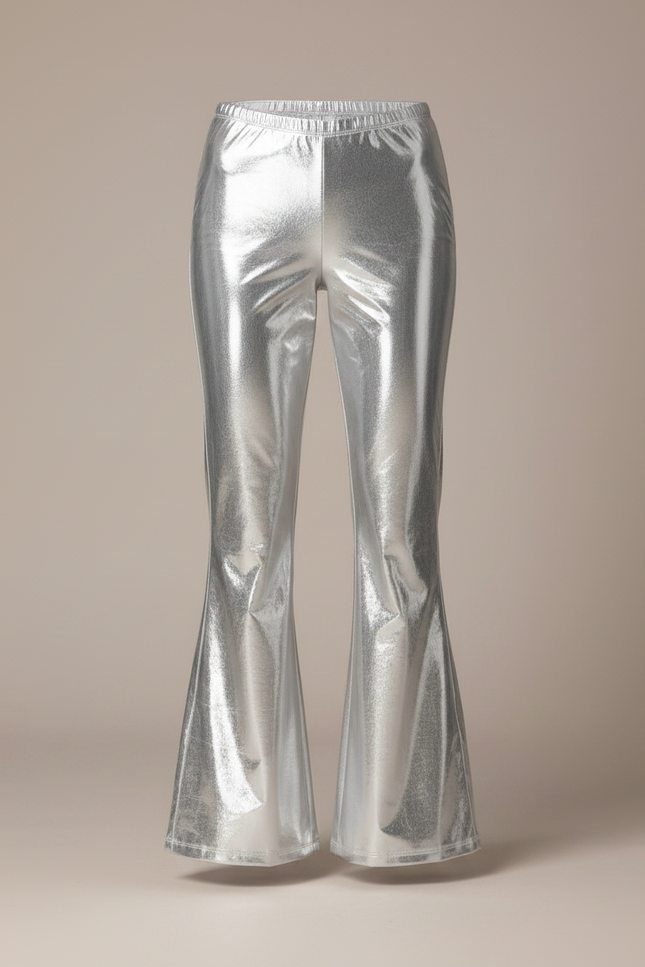 Pantalon Patte D'Éléphant Argenté Brillant Métallisé Évasé Disco - Polyester - vue 3