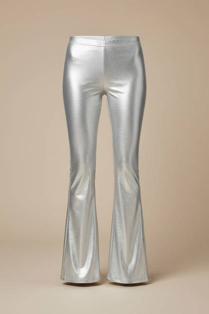 Pantalon Patte D'Éléphant Argenté Brillant Métallisé Évasé Femme - Polyester - vue 3