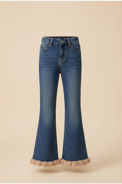 Pantalon Patte D'Éléphant Jean Évasé Fourrure Fille - Bleu - vue 3
