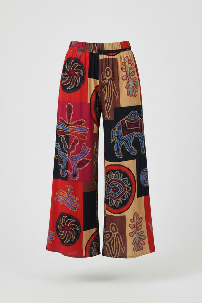 Pantalon Patte D'Éléphant Ethnique Imprimé Multicolore Ample Fluide - Viscose - vue 3