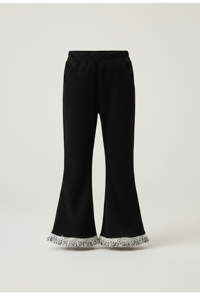 Pantalon Patte D'Éléphant Noir Côtelé Franges Tressées Fille - Cordé - vue 3