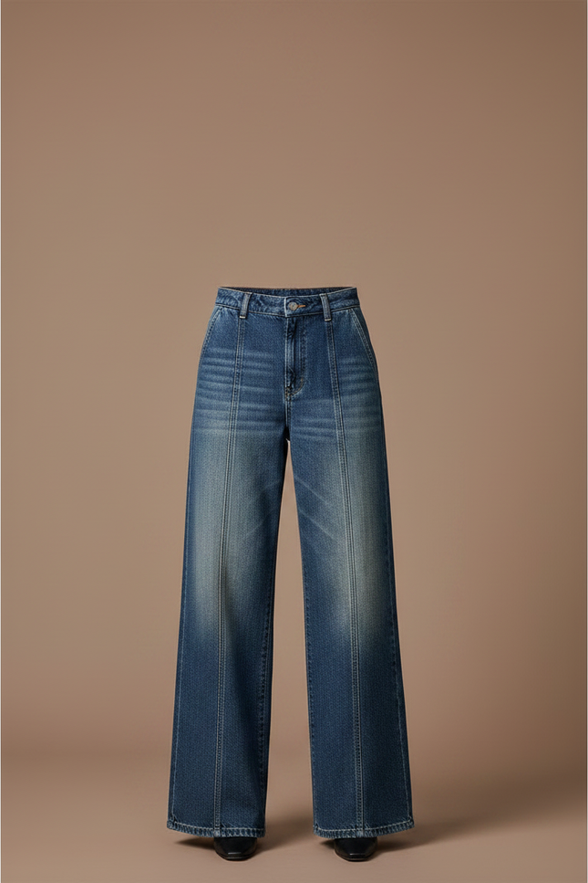 Pantalon Patte D'Éléphant Bleu Délavé Ample Vintage Taille Haute - Jean - vue 3