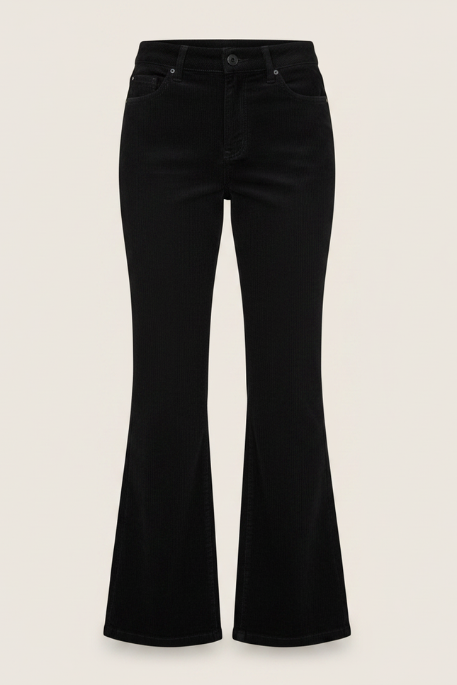 Pantalon Patte D'Éléphant Noir Côtelé Évasé Confortable Femme - Cordé - vue 3
