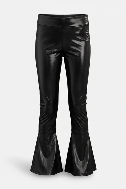 Pantalon Patte D'Éléphant Noir Brillant Évasé Fille - Simili cuir - vue 3