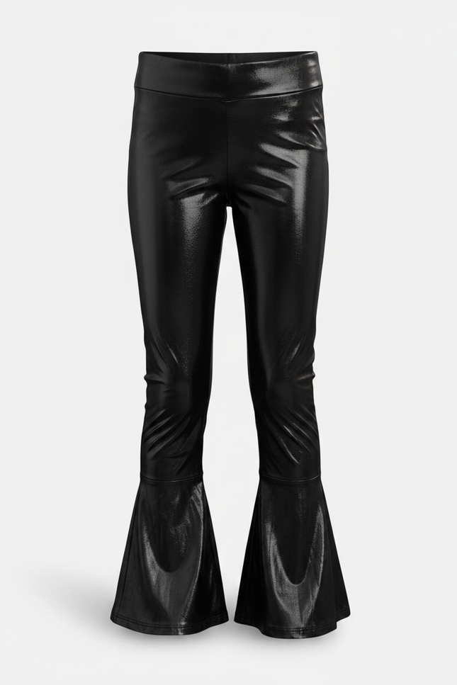 Pantalon Patte D'Éléphant Noir Brillant Évasé Fille - Simili cuir - vue 3