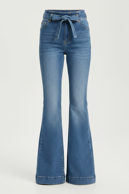 Pantalon Patte D'Éléphant Bleu Denim Évasé Taille Haute - Jean - vue 3