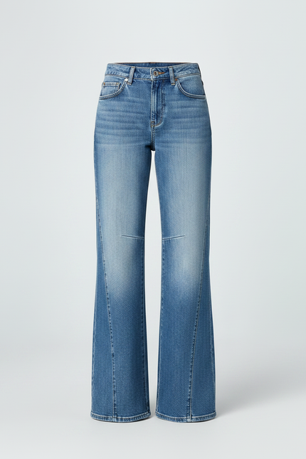 Pantalon Patte D'Éléphant Jean Bleu Délavé Ample Panneaux - vue 3