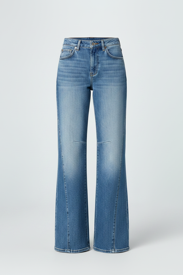 Pantalon Patte D'Éléphant Jean Bleu Délavé Ample Panneaux - vue 3