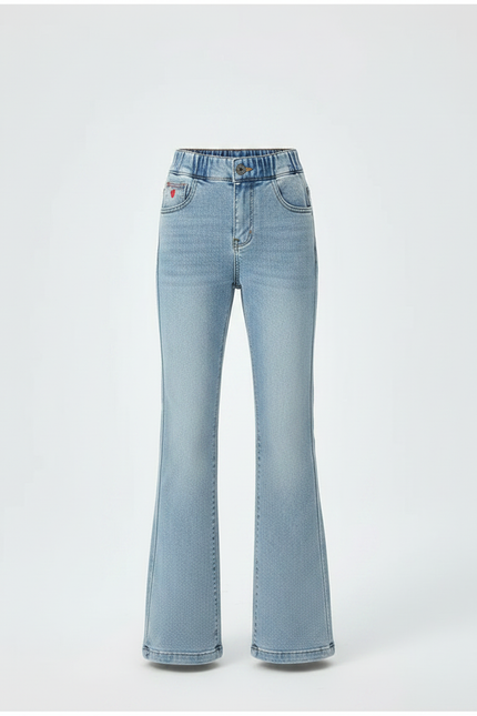 Pantalon Patte D'Éléphant Jean Bleu Clair Évasé Cœur Fille - vue 3