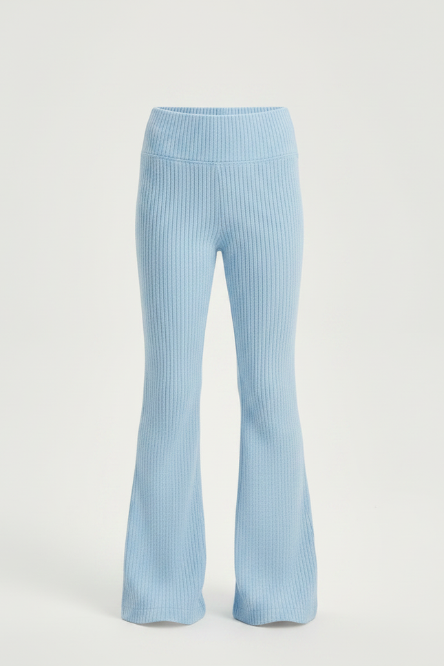Pantalon Patte D'Éléphant Côtelé Bleu Clair Tricot Fille - Maille - vue 3