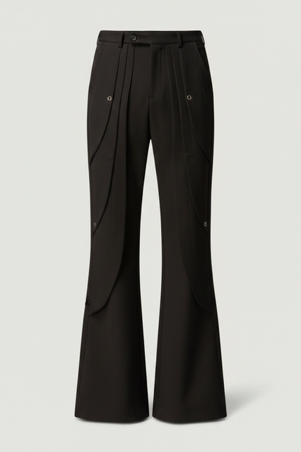 Pantalon Patte D'Éléphant Noir Plissé Évasé Décontracté Homme - Gabardine - vue 3
