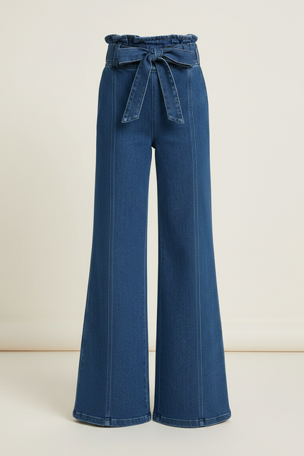 Pantalon Patte D'Éléphant Denim Bleu Taille Haute Ceinture Fille - Jean - vue 3