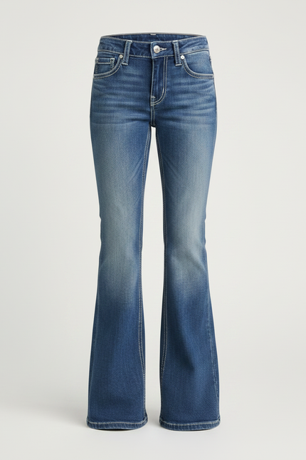 Pantalon Patte D'Éléphant Denim Bleu Dégradé Évasé Fille - Jean - vue 3
