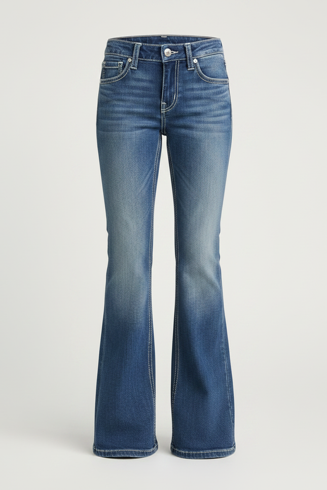 Pantalon Patte D'Éléphant Denim Bleu Dégradé Évasé Fille - Jean - vue 3