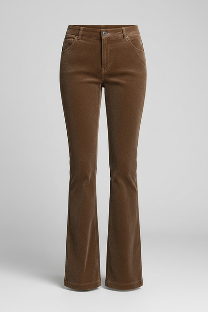 Pantalon Patte D'Éléphant Marron Côtelé Ajusté Élégant - Cordé - vue 3