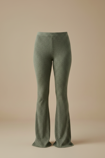 Pantalon Patte D'Éléphant Côtelé Vert Kaki Confortable Stretch - Maille - vue 3