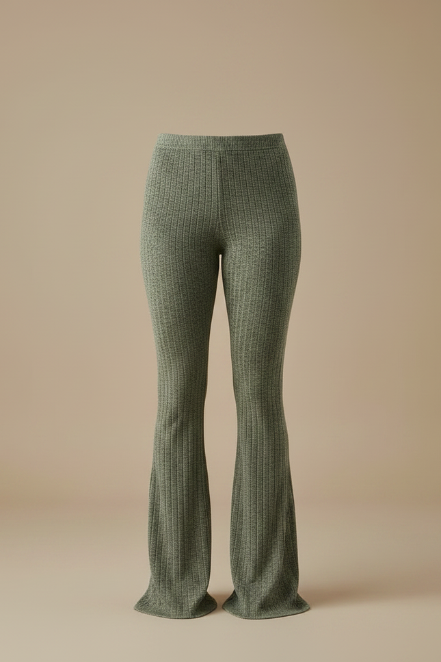 Pantalon Patte D'Éléphant Côtelé Vert Kaki Confortable Stretch - Maille - vue 3