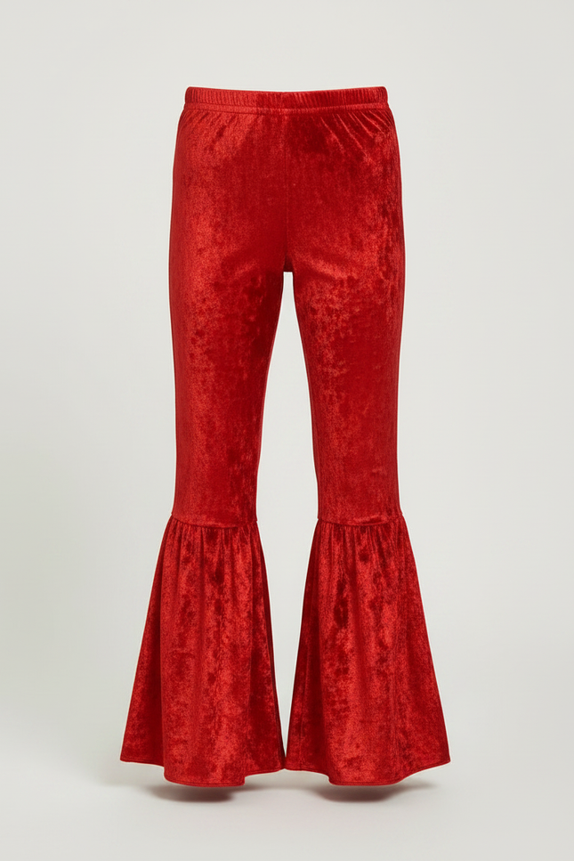 Pantalon Patte D'Éléphant Velours Rouge Évasé Enfant Fille - vue 3